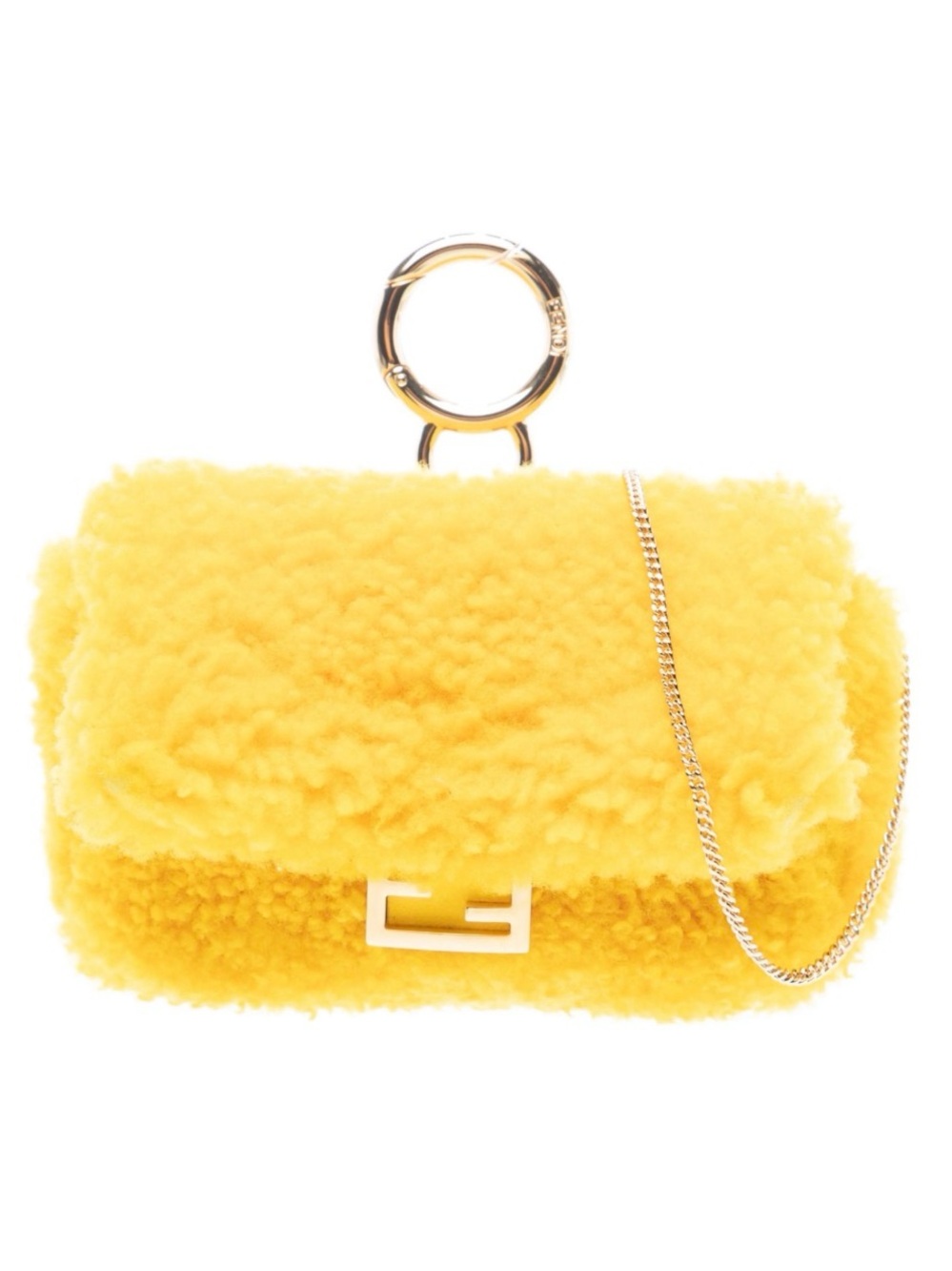Fendi Yellow Shearling Nano Crossbody Bag
